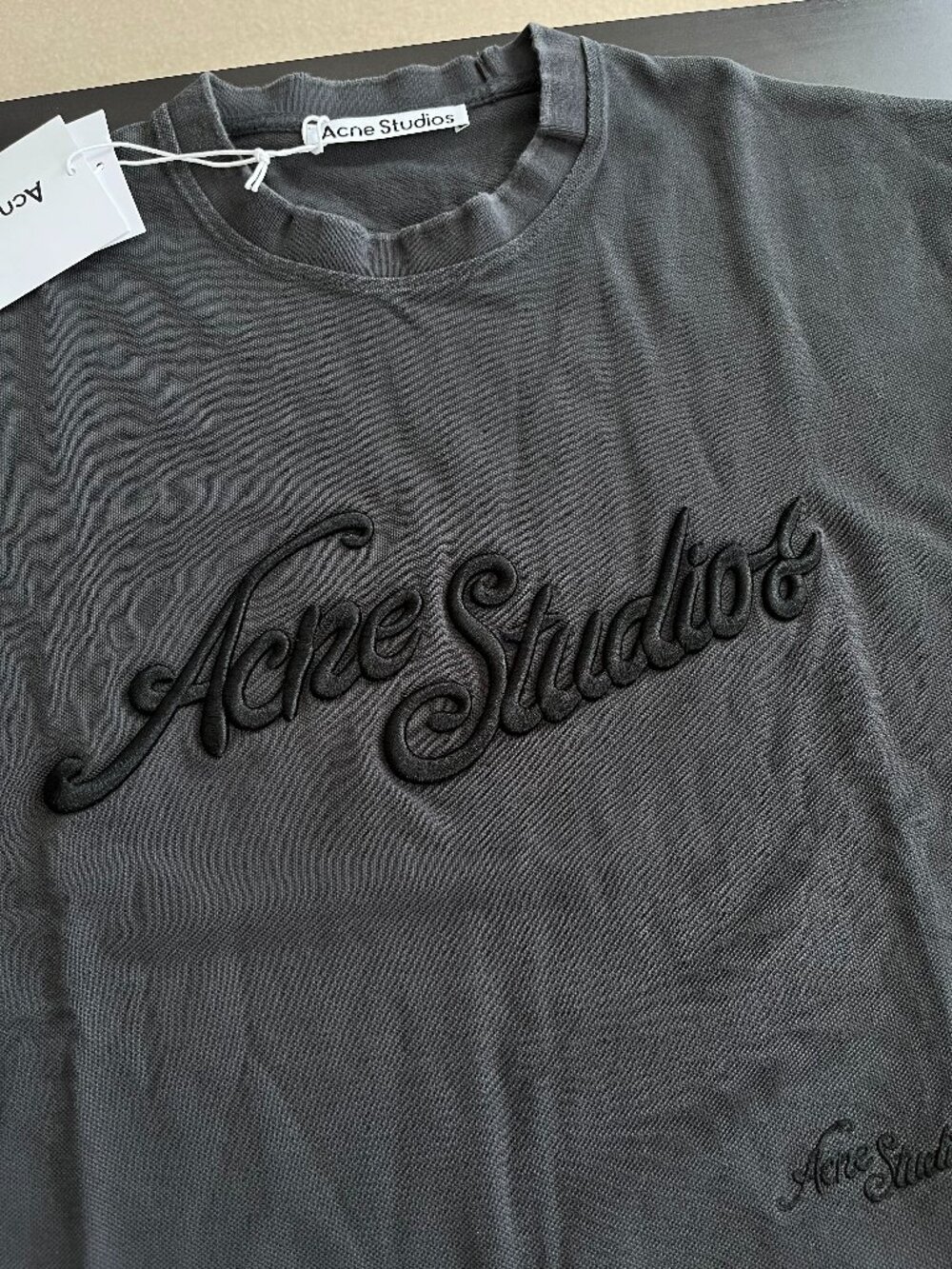 Acne Studios Embroidered Logo Faded Black T-Shirt Size XS